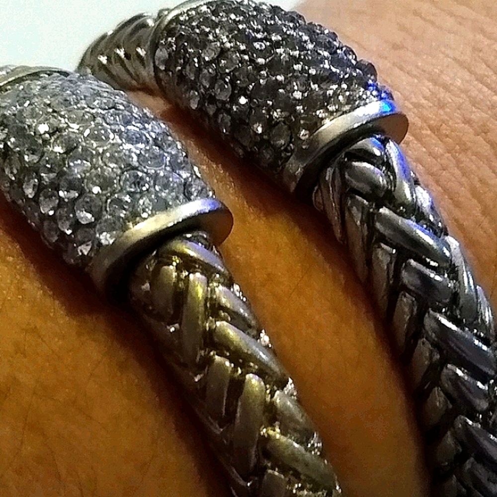 2 Braided w/ Rhinestone Bracelets - Picture 3 of 7